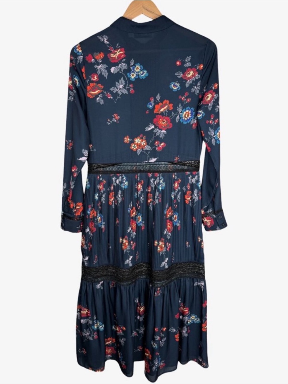 Self Portrait Navy Floral Long-Sleeve Midi Dress VGUC - Picture 3 of 11